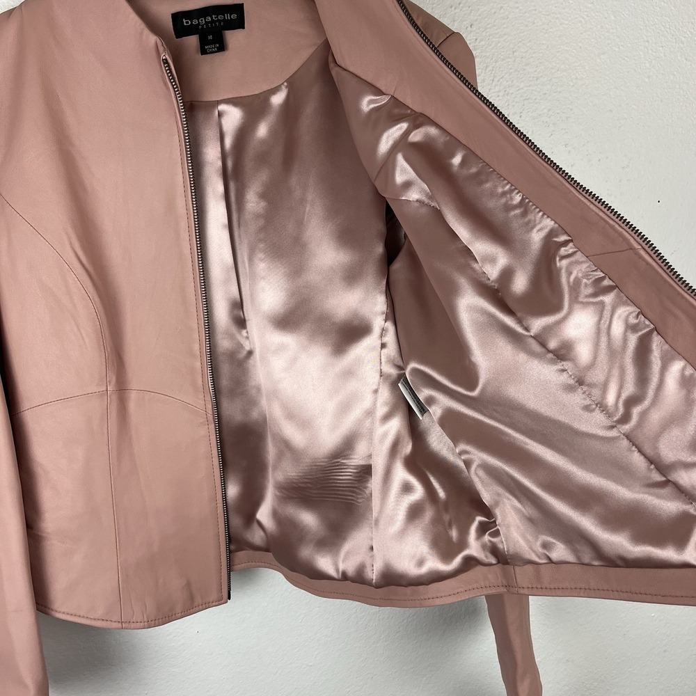 Bagatelle Women's Petite 14 Light Pink Leather Zip Jacket - Picture 9 of 16